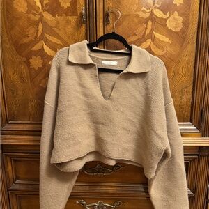 OAK + FORT Tan V-Neck Sweater